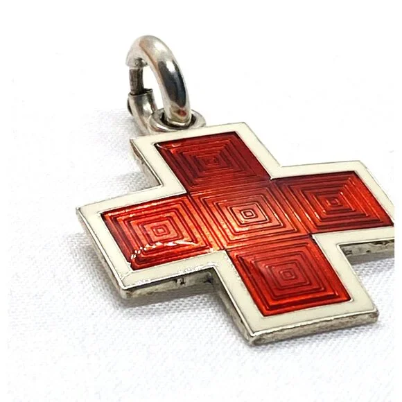 Tiffany & Co Sterling Silver 9i25 Red Enamel Vintage Cross 25x25mm